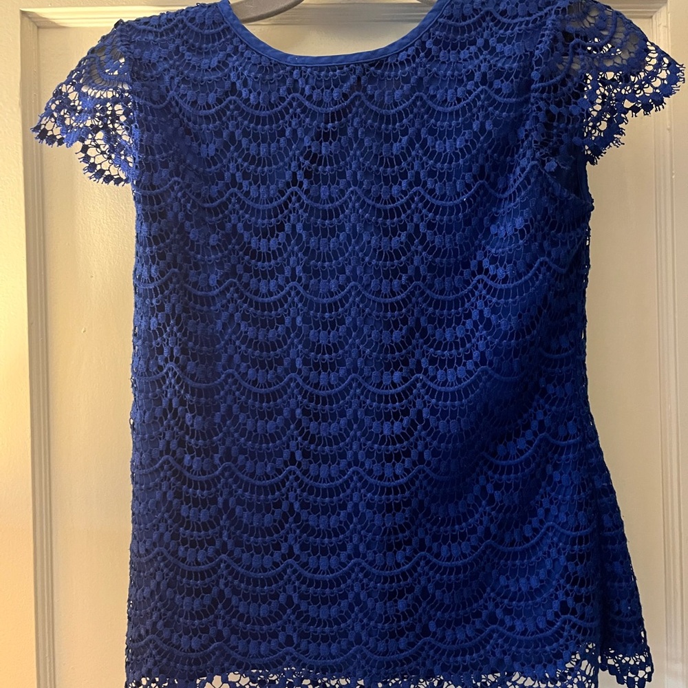 Banana Republic Blue Lace Cap Sleeve Blouse